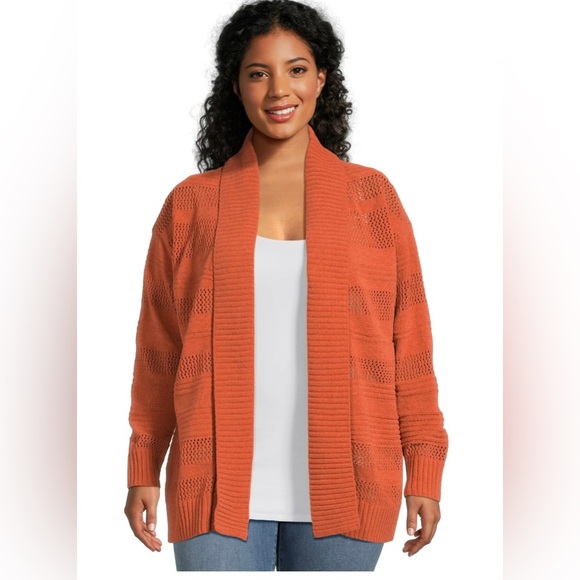Terra & Sky Women's Plus Size Chenille Shawl Cardigan Sweater, Midweight - Picture 3 of 6